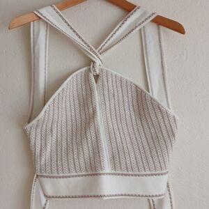 Club Monaco Halter Raeni Knit Top White Cream Brown Striped Tie Back Size Large